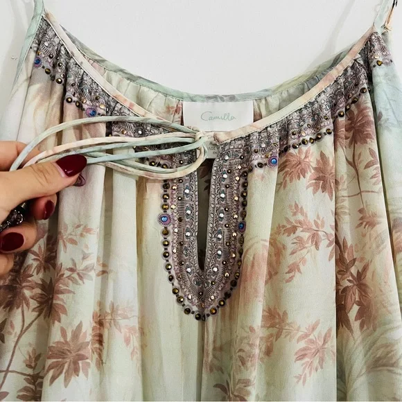 Camilla Electron Libre Silk Maxi Dress Front Tie Detail Boho Luxury Print XL - Picture 5 of 11